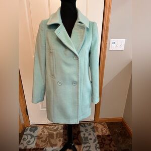 New Seifini mint green poly wool blend button pea waist coat. Size medium